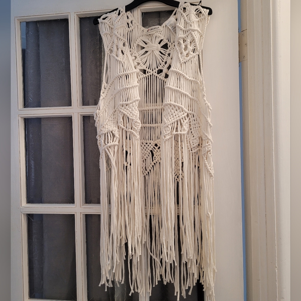 H&M X Coachella White Crochet Fringe Vest